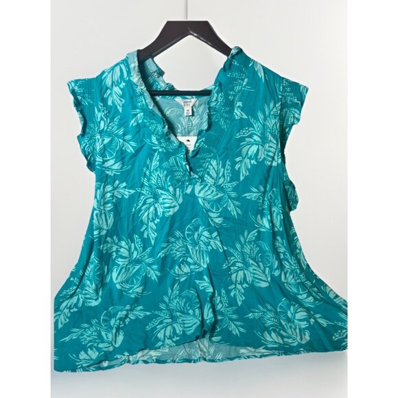 Crown & Ivy Turquoise Peasant Popover Blouse 3X NWT Tropical Vacation Cruise. Q - Picture 2 of 8